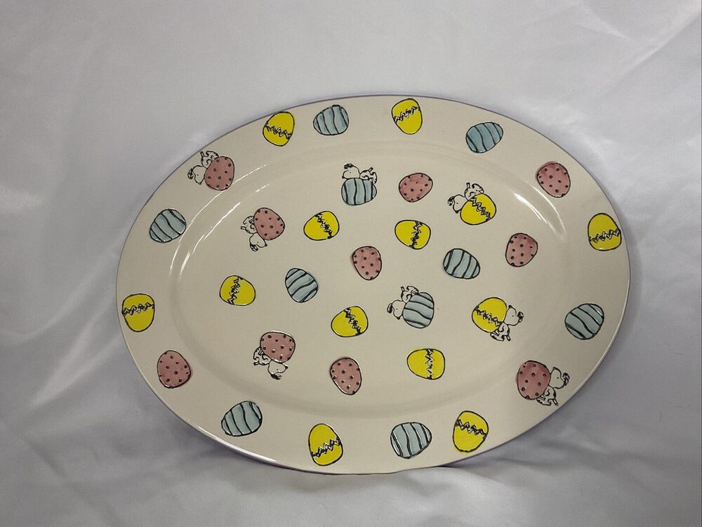 NEW PEANUTS SNOPPY EASTER BEAGLE & EGG LARGE SERVING PLATTER PLATE